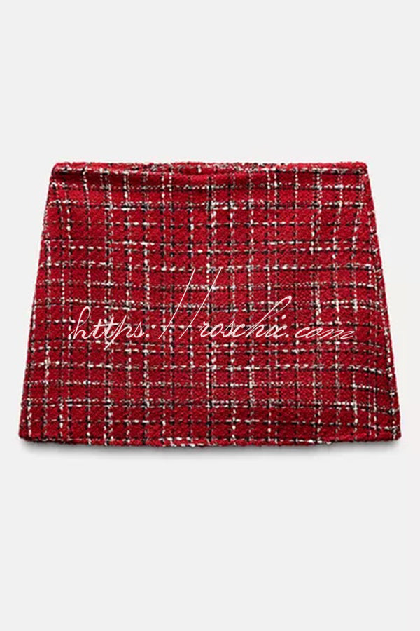 Fashionable Tweed Plaid Texture Casual Mini Skirt