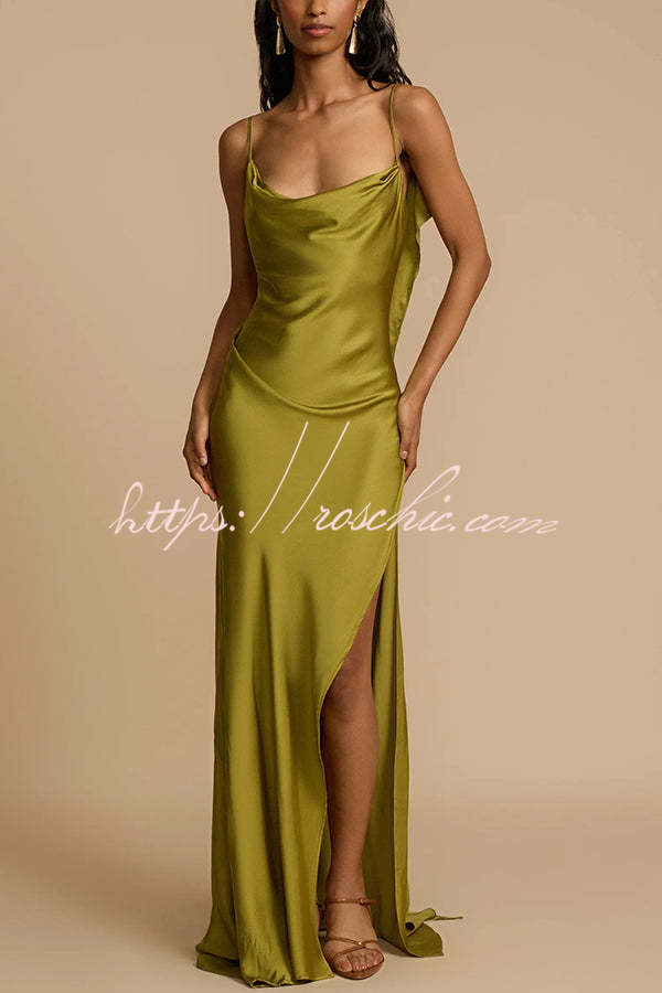 Evening Date Satin Cowl Neck Drape Ruffle Backless Bias Cut Party Max roschic Evening Date Satin Cowl Neck Drape Ruffle Backless Bias Cut Party Max roschic