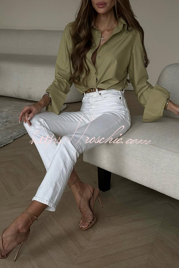 All for You Button Up Long Slit Sleeve Relaxed Blouse