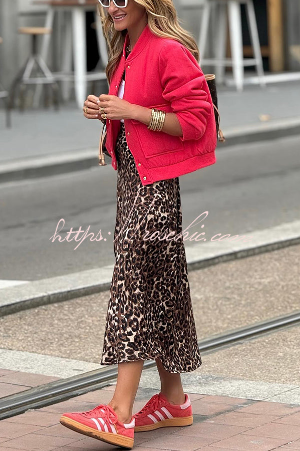 Coffee Time Leopard Print Elastic Waist Loose Midi Skirt