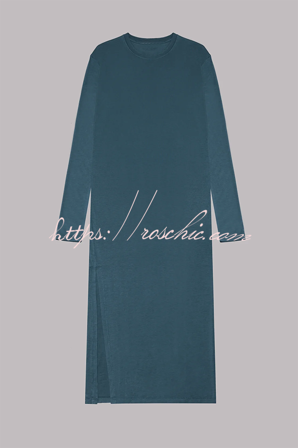 The Bedisse Cotton Blend Long Sleeve Relaxed Slit Midi Dress