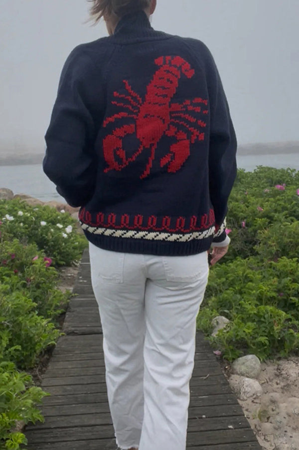 Fashion Lobster Print Casual Long Sleeve Knit Cardigan