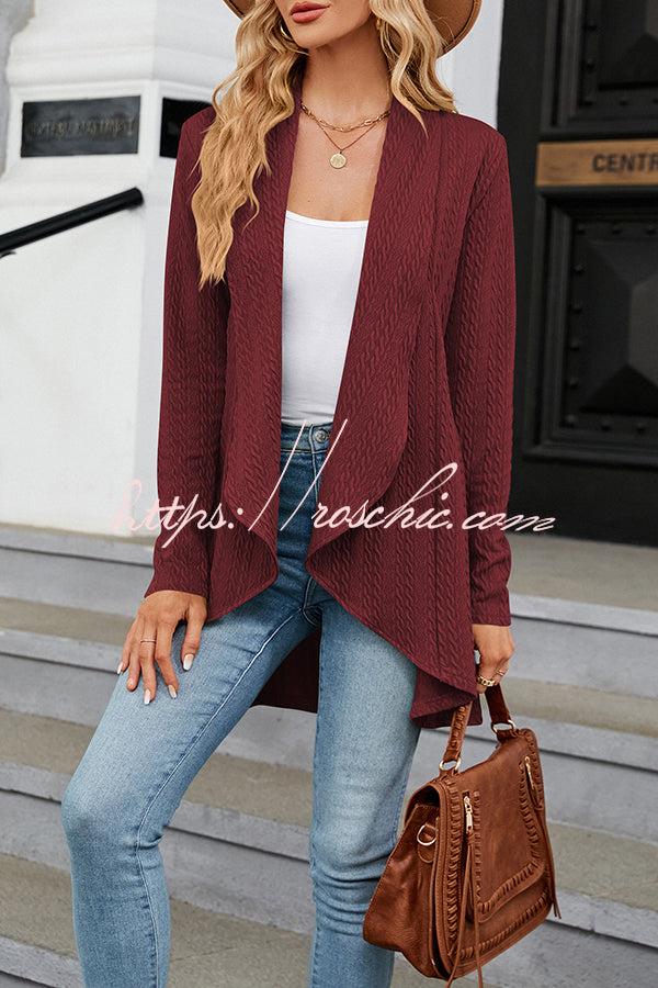 Long Sleeve Solid Color Ruffle Loose Cardigan