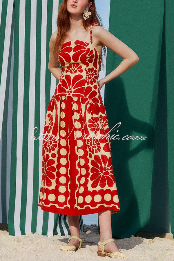 Vivid Dreams Unique Ethnic Print Beaded Suspender Midi Dress – roschic