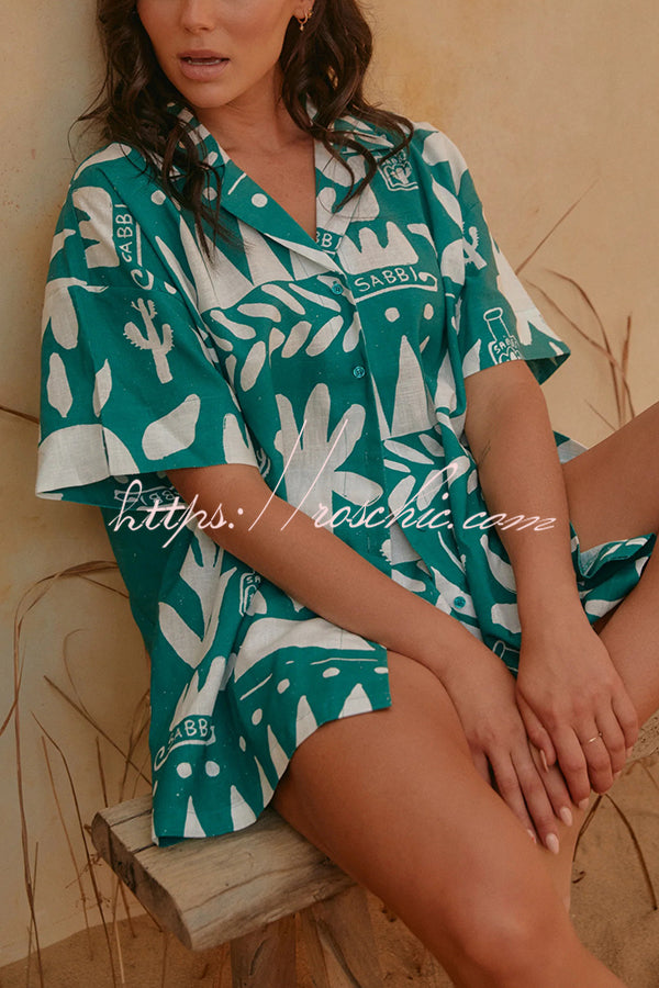 Summer Calls Unique Printed Loose Shirt and Elastic Waist Shorts Set