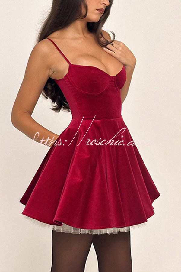 Year-end Dance Velvet Tulle Patchwork Sweetheart Neck Slip Mini Dress