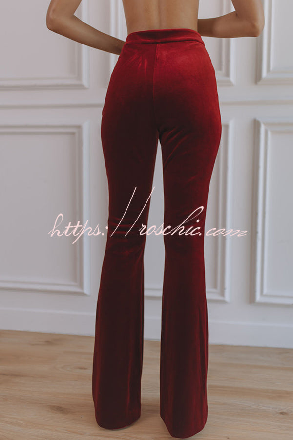 Delicate Daze Velvet High Rise Elastic Waist Flare Pants