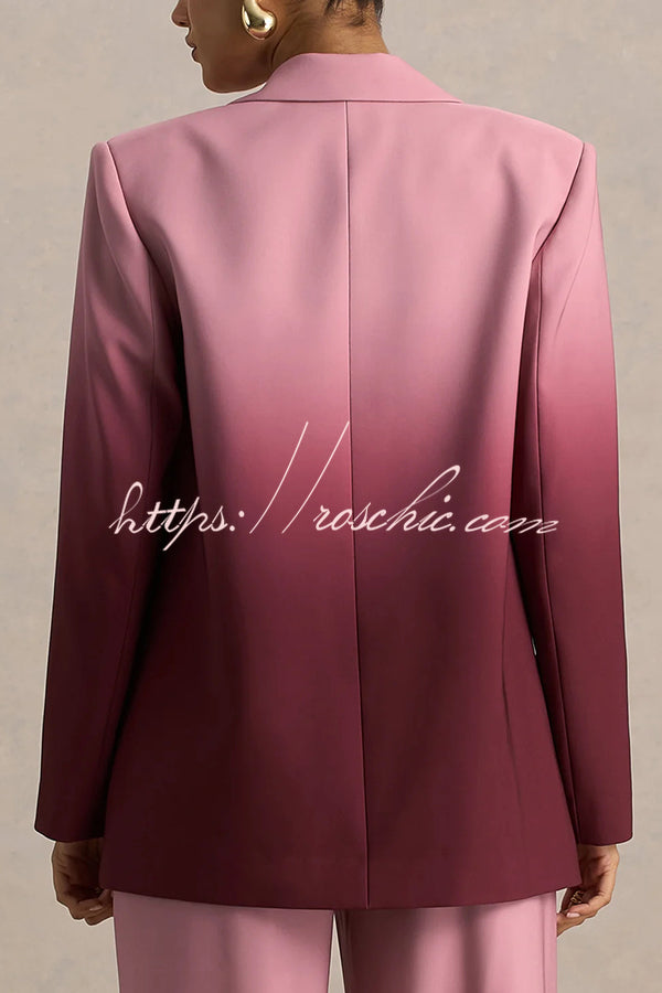 Enya Ombre Print Single Button Long Sleeve Lapel Loose Blazer