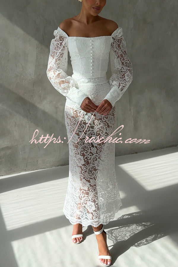 Timeless Moment Floral Lace High Rise Elastic Waist Midi Skirt