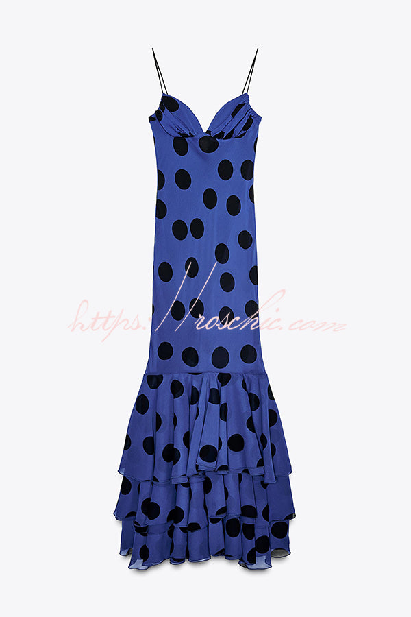 Eliora Mesh Polka Dot Print Gathered Bust Layered Fishtail Hem Maxi Dress