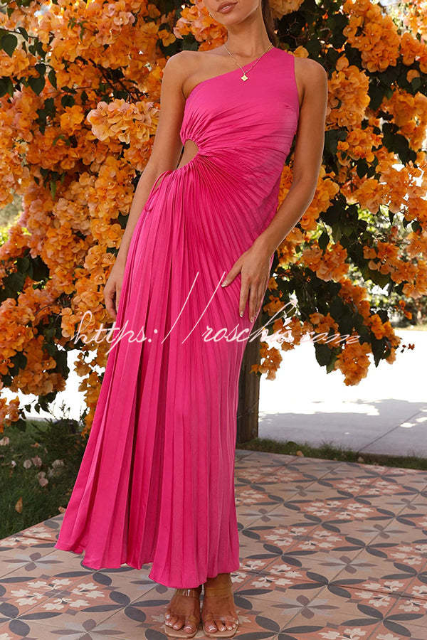 Charming One Shoulder Lace Up Cutout Pleated Maxi Dress