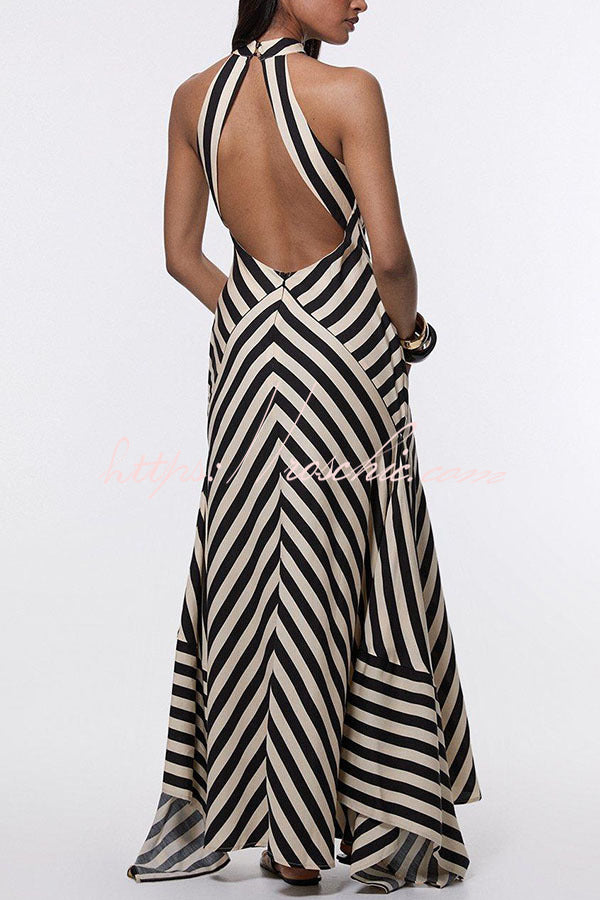 Modern Perfection Geometric Stripes Print Open Back Irregular Hem Maxi Dress