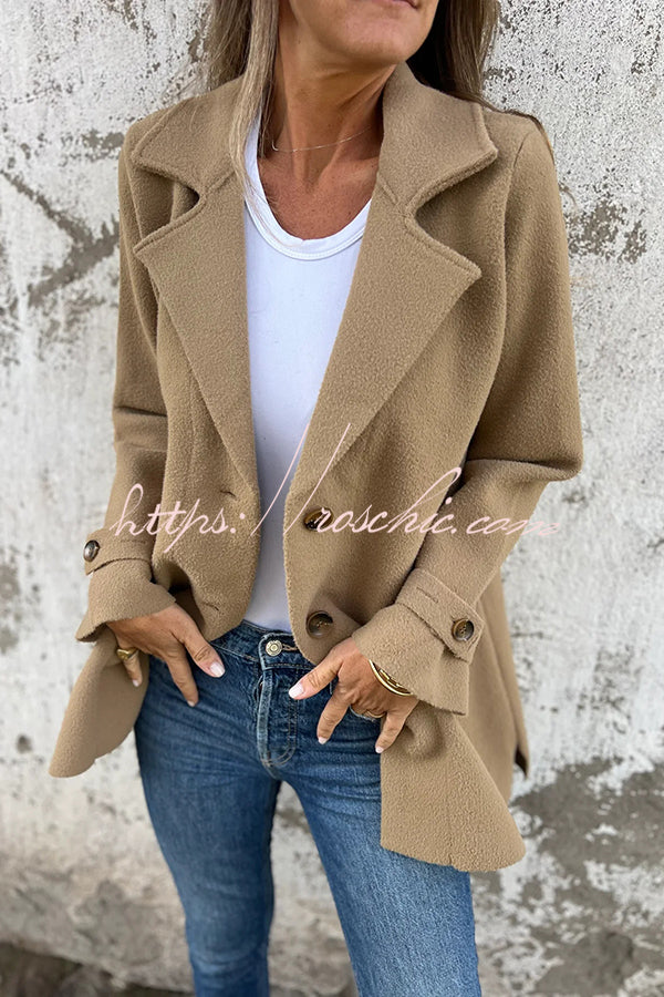 Solid Color Casual Lapel Long Sleeve Loose Woolen Jacket