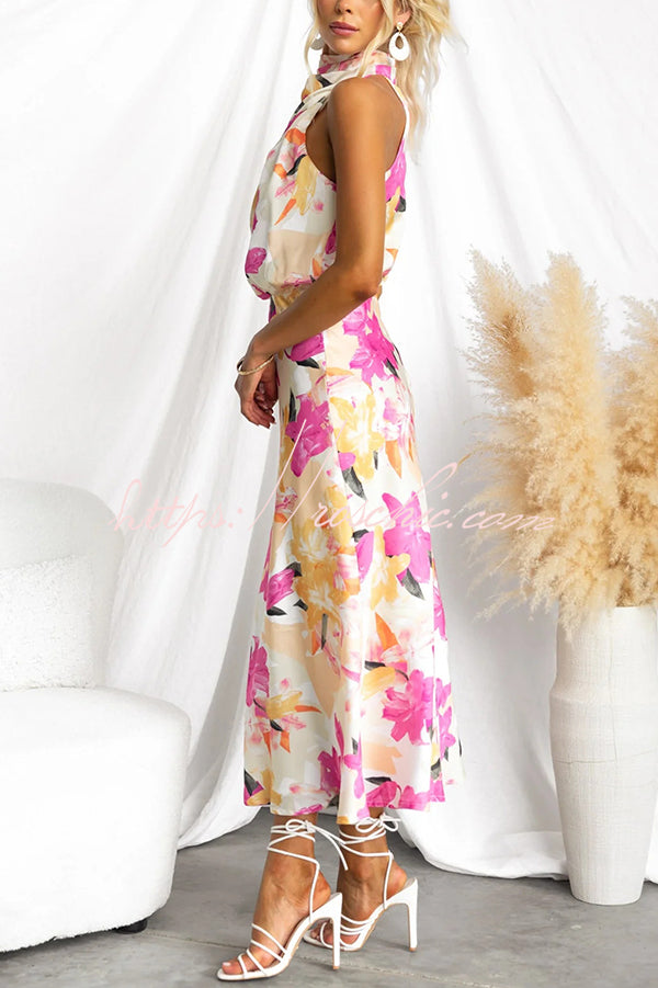 Floral Print Sleeveless Waisted Resort Maxi Dress
