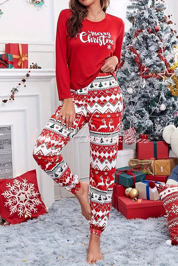 Christmas Is Calling Printed Elastic Waist Lounge Jogger Pajama Set