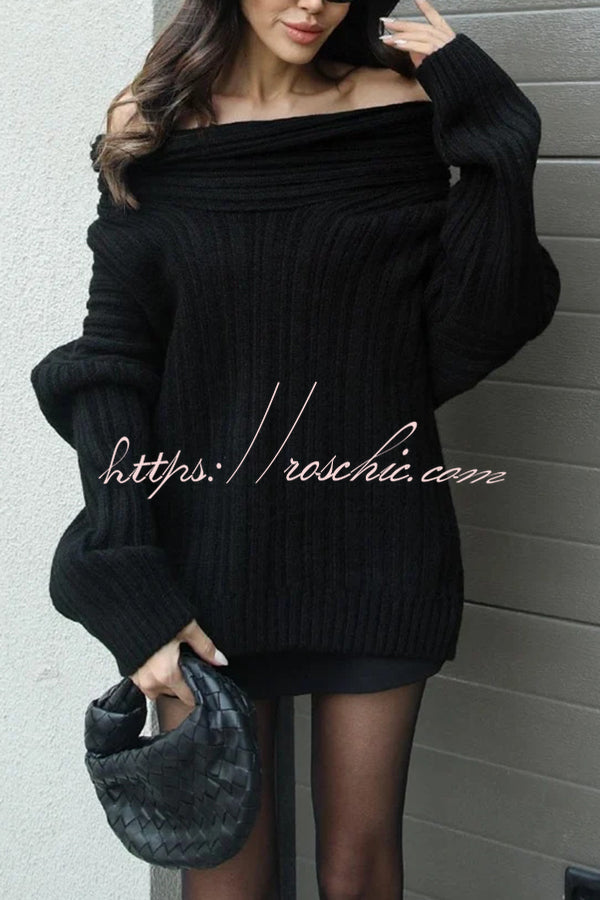 Fashionable Irregular Collar Loose Casual Knitted Sweater