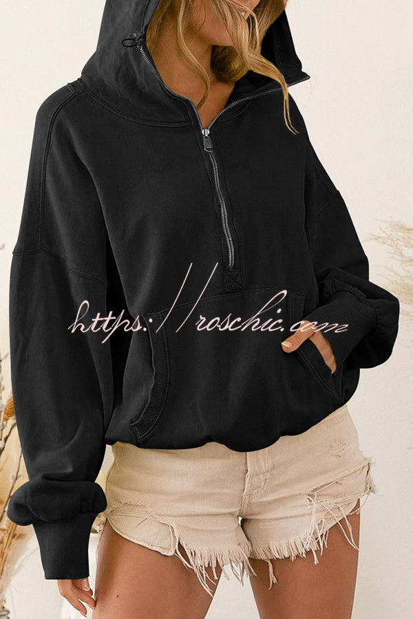 Front Pocket Zip Drawstring Long Sleeve Hoodie