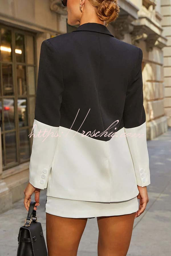 Enhance Look Colorblock Long Sleeve Pocket Lapel Blazer and And Mid Rise Mini Skort Set