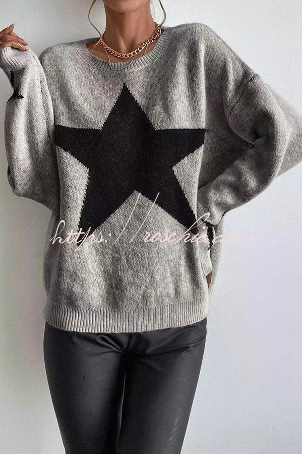 Essnce Star Pattern Crew Neck Long Sleeve Sweater