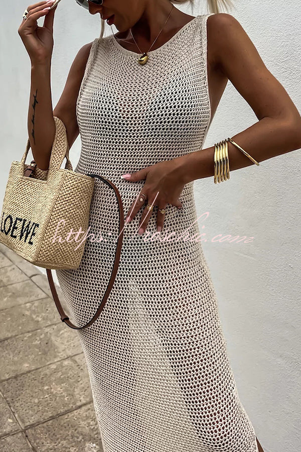 Solid Color Knitted Cutout Slit Slim Fit Maxi Dress