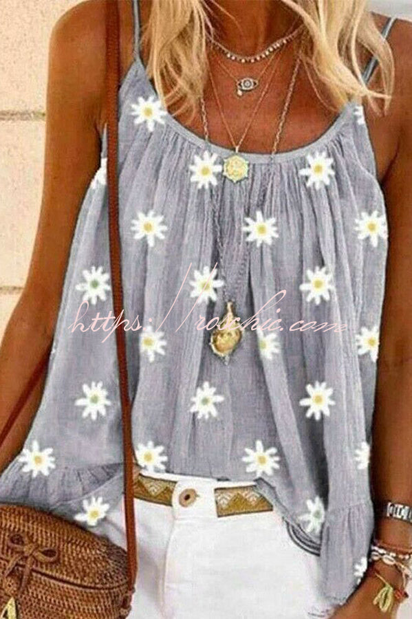 Summer Lady's Daisy Print Camisole Top