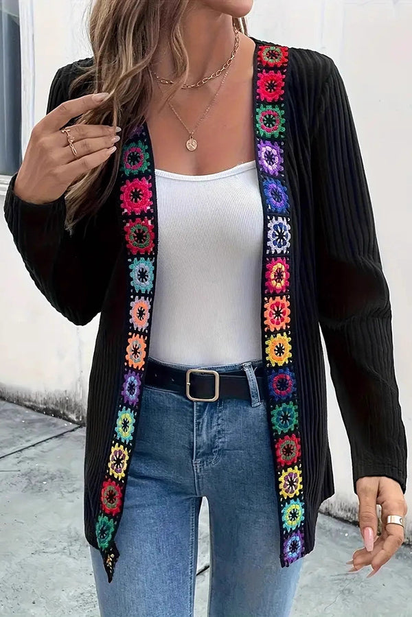 Bohemian Style Floral Edge Long Sleeve Casual Knitted Cardigan