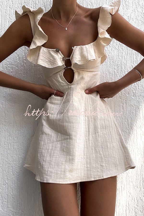 Happy Energy Linen Blend Ruffle Cut Out Resort Mini Dress