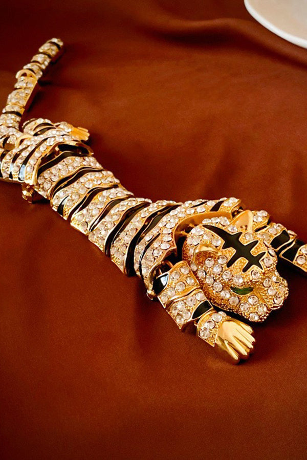Fashionable Zinc Alloy Rhinestone Vintage Tiger Brooch