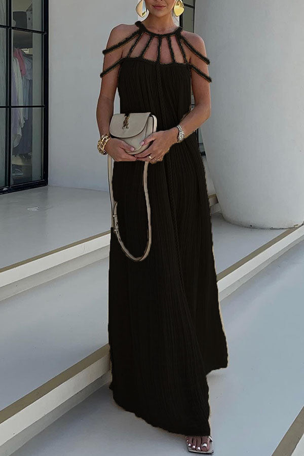 Modern and Sophisticated Linen Blend Draped Braids Cover Up Maxi Dress