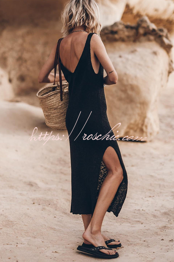 Vacation Breeze Knit Slit Loose Tank Midi Dress