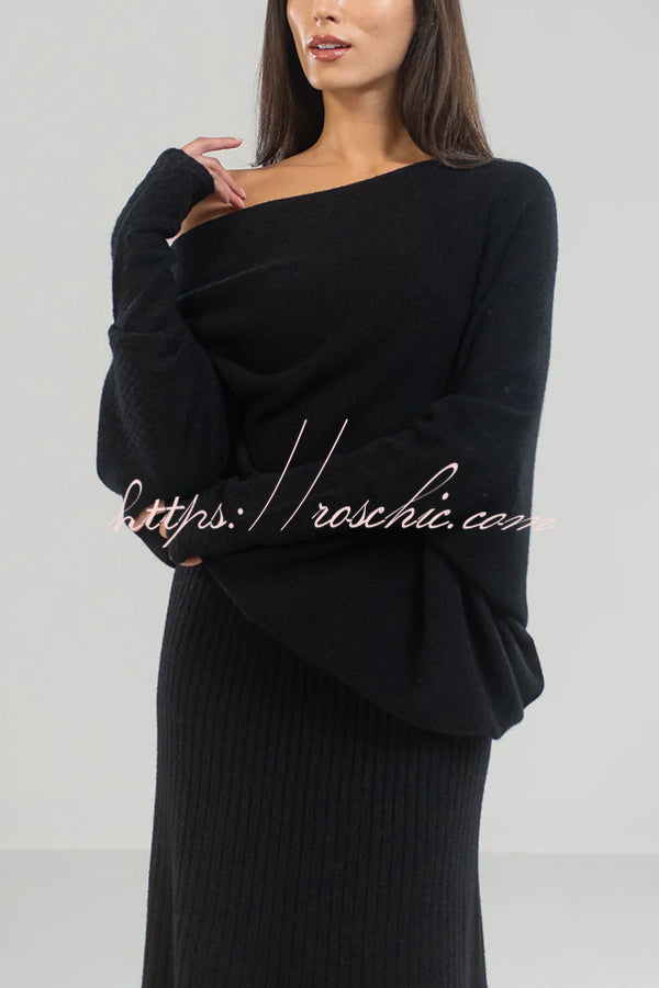 Solid Color Round Neck Long Sleeve Loose Knitted Sweater