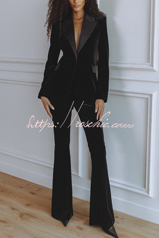Delicate Daze Velvet Satin Lapel Button Up Long Sleeve Tapered Waist Blazer