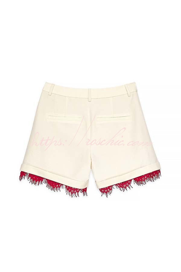 Love Letter Contrast Lace Detail Pocket Wide Leg Shorts