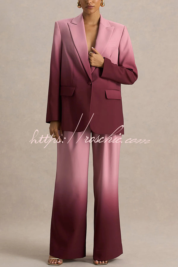 Enya Ombre Print Single Button Long Sleeve Lapel Loose Blazer