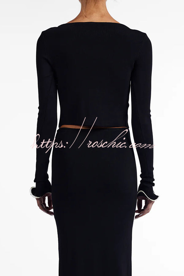 Fashion Ruffled Long-sleeved Tie-cropped Knitted Cardigan