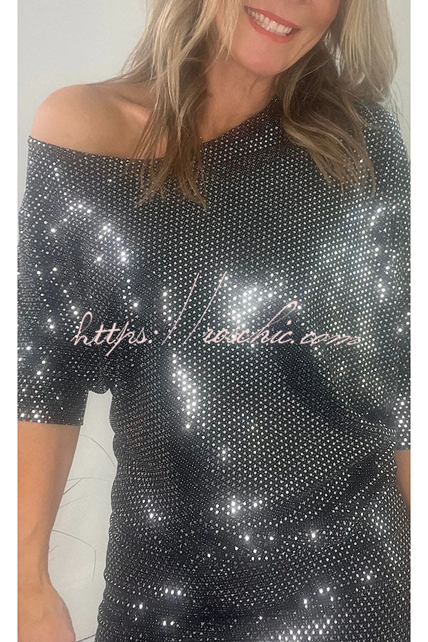 Full of Charm Sequin Dolman Sleeve Loose Midi Dress