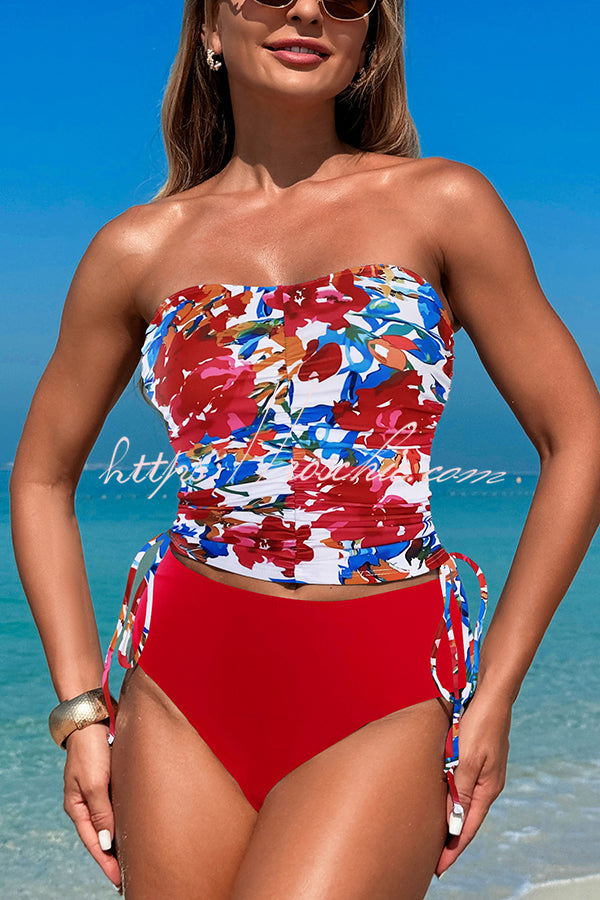 Unique Print High Waist Tie-Stretch Two-Piece Bikini Swimsuit