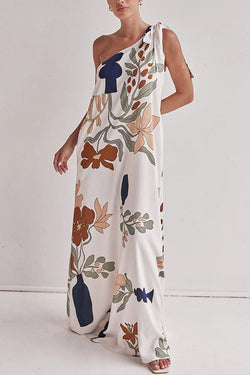 Matches The Vacation Unique Print One Shoulder Tie-up Pocketed Loose – roschic