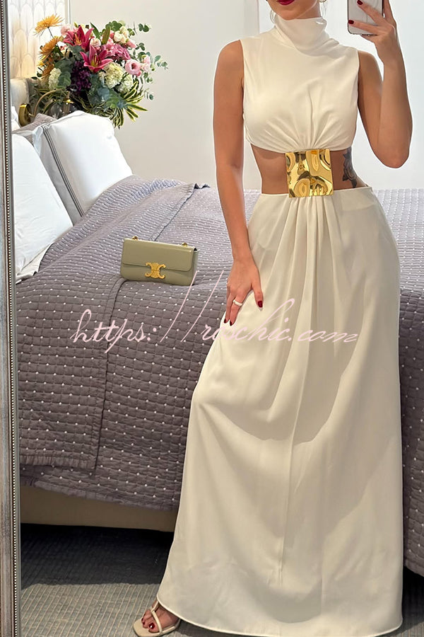 Avery High Neck Metal Decoration Cutout Waist Maxi Dress – roschic