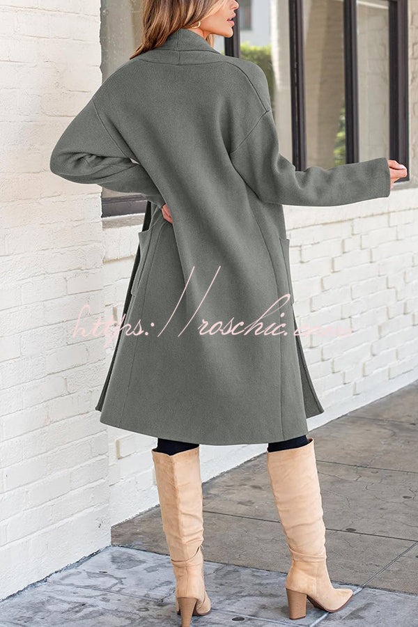 Solid Color Long-sleeved Casual Loose Pocket Mid-length Cardigan