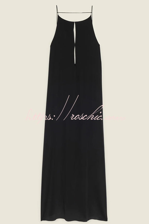 Sexy Satin Cutout Sling Backless Maxi Dress