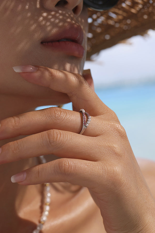 Fashionable Double-layer Inlaid Rhinestone Pearl Ring