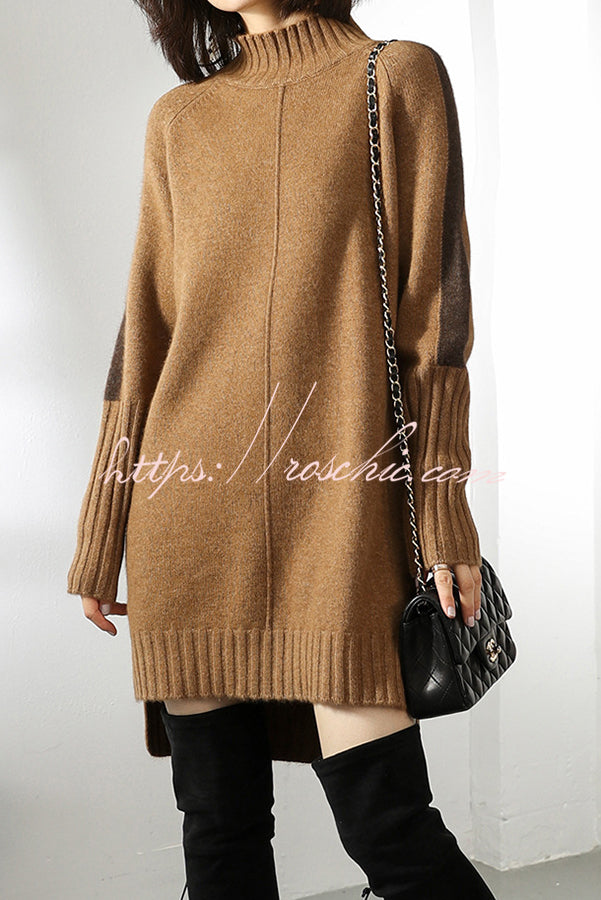 Dbfbdtu Knitted Turtleneck Slit Long Sleeved Mini Dress