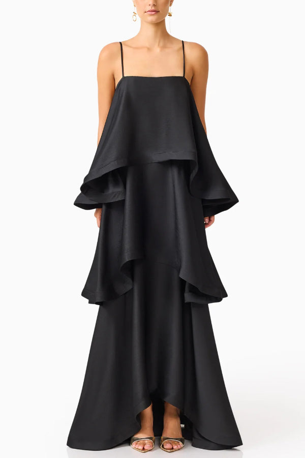 Soft and Smooth Satin Tiered Slip Square Neck A-line Maxi Dress roschic Soft and Smooth Satin Tiered Slip Square Neck A-line Maxi Dress roschic