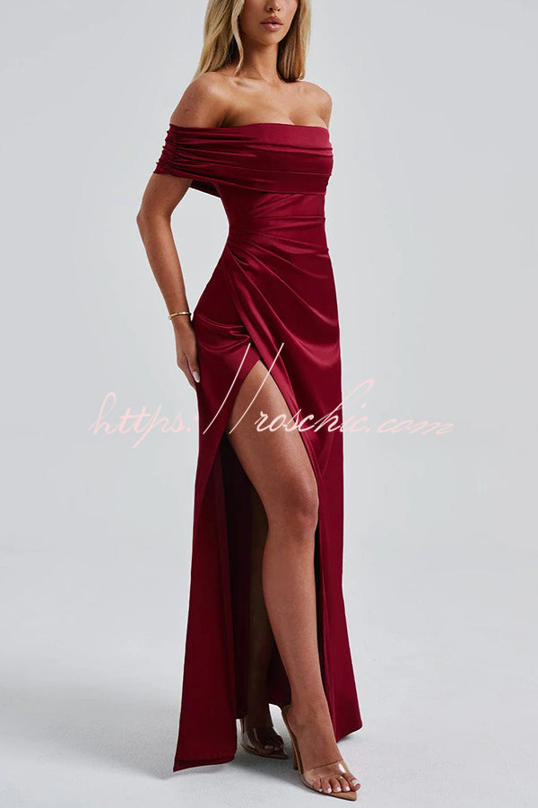 Sexy Off-shoulder Fitted High Slit Elegant Maxi Dress