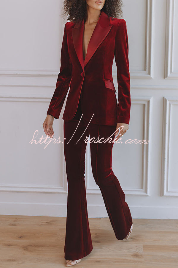 Delicate Daze Velvet Satin Lapel Button Up Long Sleeve Tapered Waist Blazer