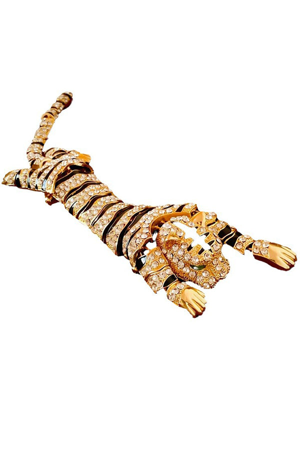 Fashionable Zinc Alloy Rhinestone Vintage Tiger Brooch