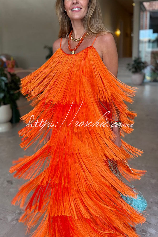 Dynamic Beauty Layered Tassel Design Back Tie-up Maxi Dress – roschic