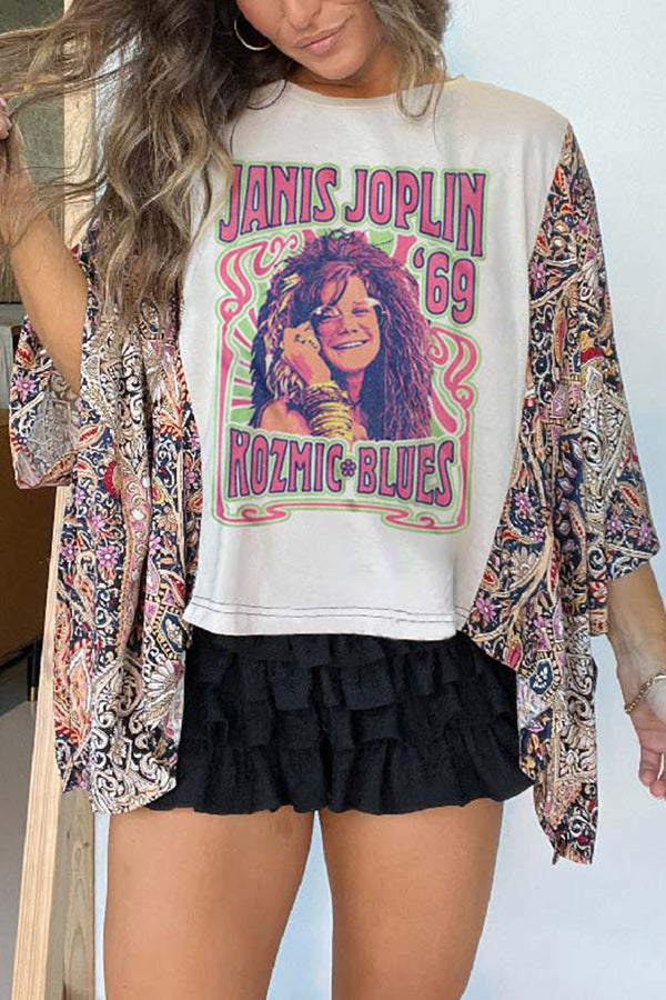 Unique Ethnic Print Batwing Sleeve Loose Top