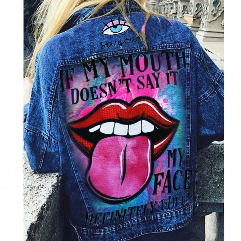 Halloween Print Long Sleeve Denim Jacket